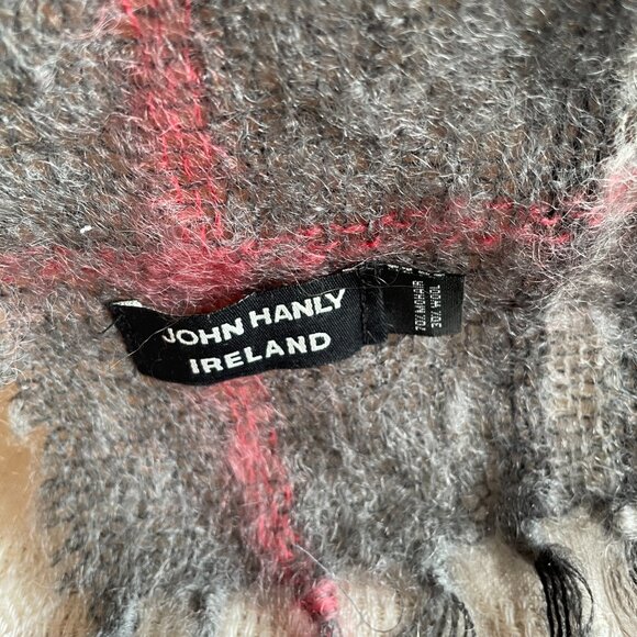 John Hanly Vintage Mohair Wool Blend Grey Check Scarf, Designed in Ireland - Picture 15 of 15